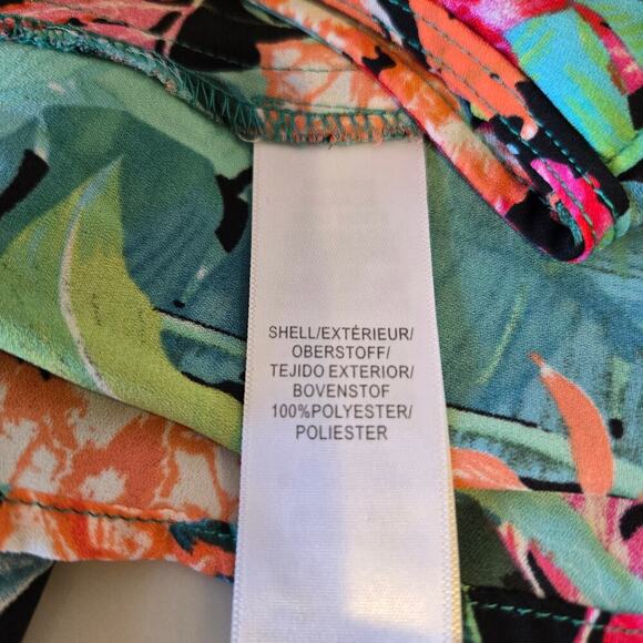 Adrianna Papell Sleeveless Green Floral Blouse Size M Open neck Tropical Summer - Picture 7 of 7